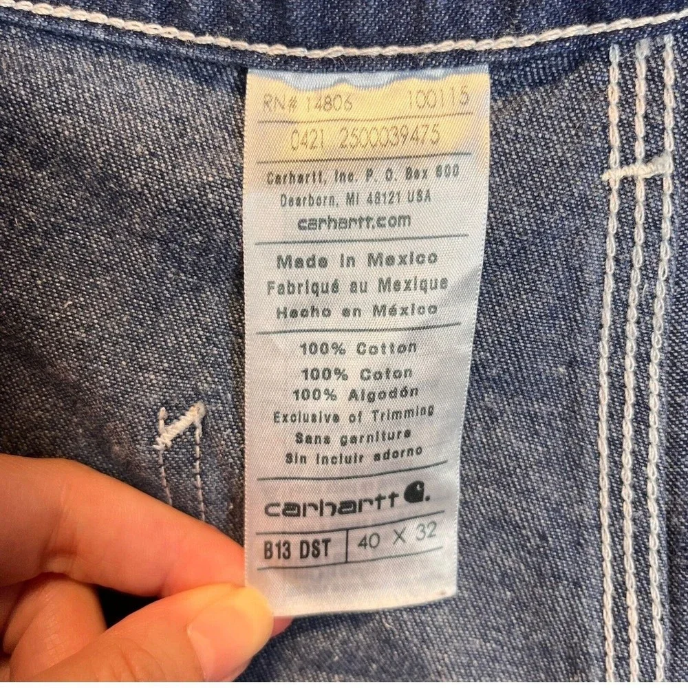 Men's CARHARTT B13 DST 40 X 32 Dungaree Denim Blue Jeans Carpenter Loose Fit - Picture 3 of 10